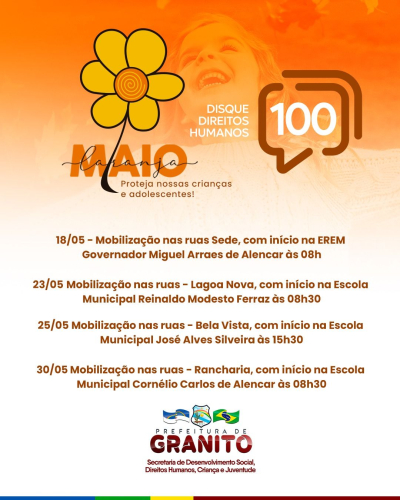 PROGRAMAÇÃO DAS MOBILIZAÇÕES NAS RUAS EM PROL DA CAMPANHA MAIO LARANJA
