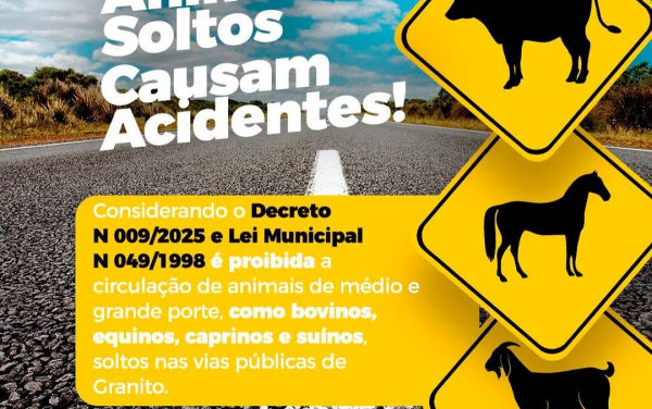 Prefeitura de Granito reforça alerta sobre circulação de animais nas vias públicas