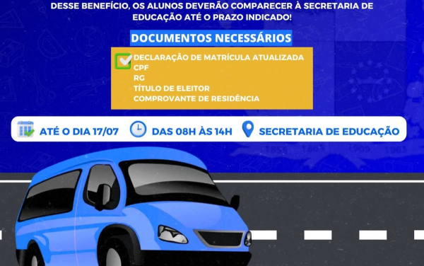 Secretaria de Educação de Granito abre recadastramento obrigatório para transporte universitário