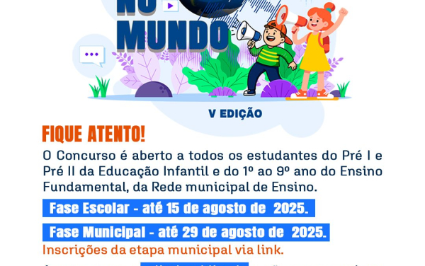 Estudantes já podem se inscrever na Fase Municipal do concurso “Minha Voz no Mundo”